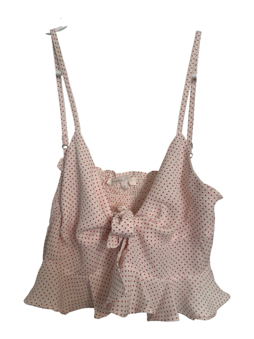Pink Polka-Dot Tie-Front Crop Top with Ruffle Hem